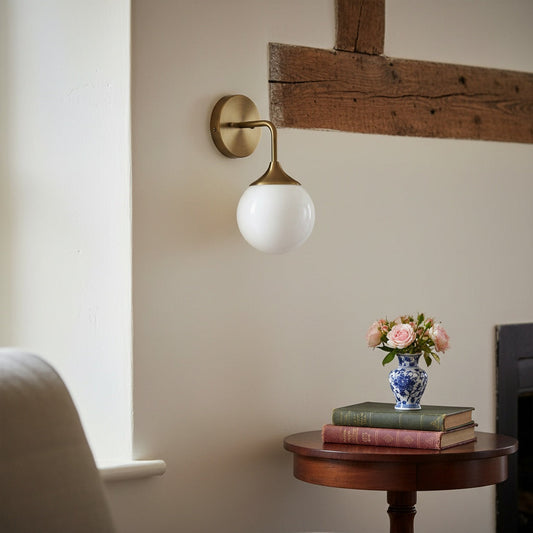 Pearl Glass Wall Sconce Contemporary Hallway Light Antique Brass