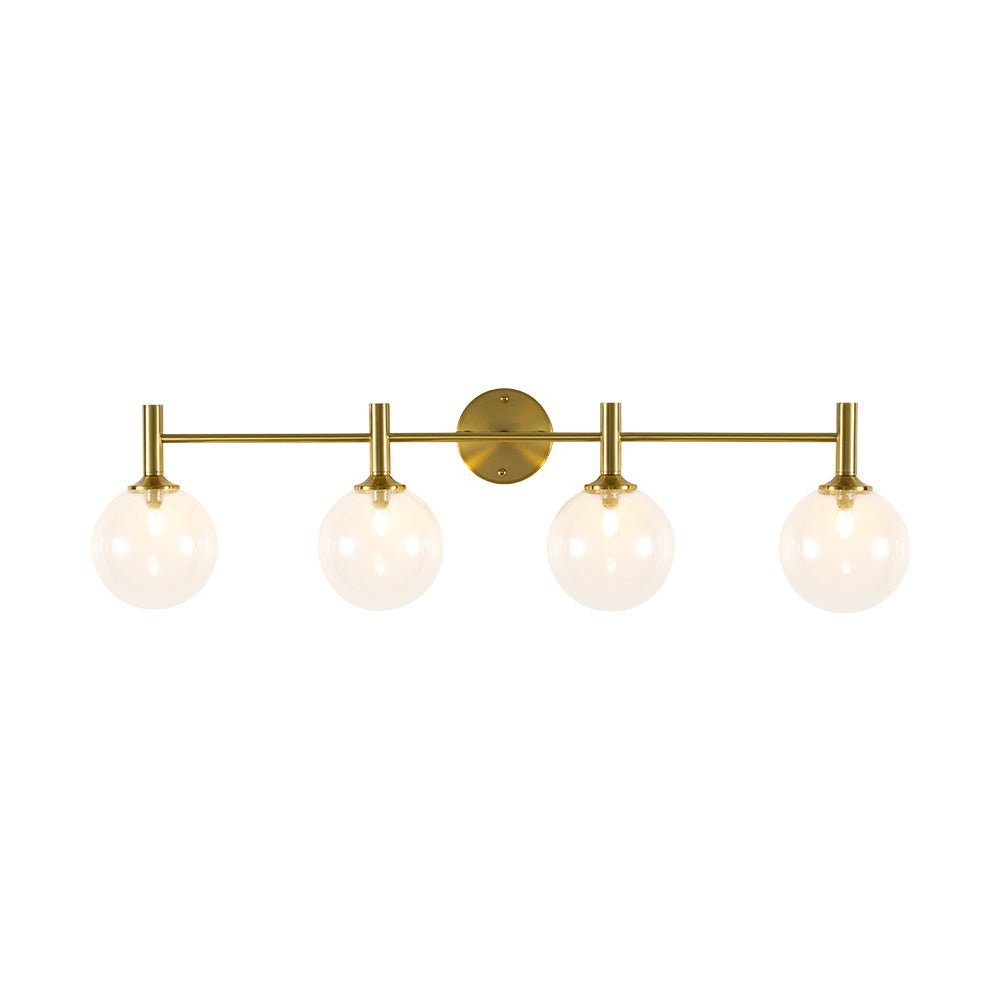 
Mid-Century 4-Light Glass Globe Vanity Sconce Brushed Brass 38 in