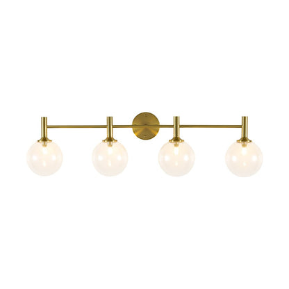 Mid-Century 4-Light Glass Globe Vanity Sconce Brushed Brass 38 in