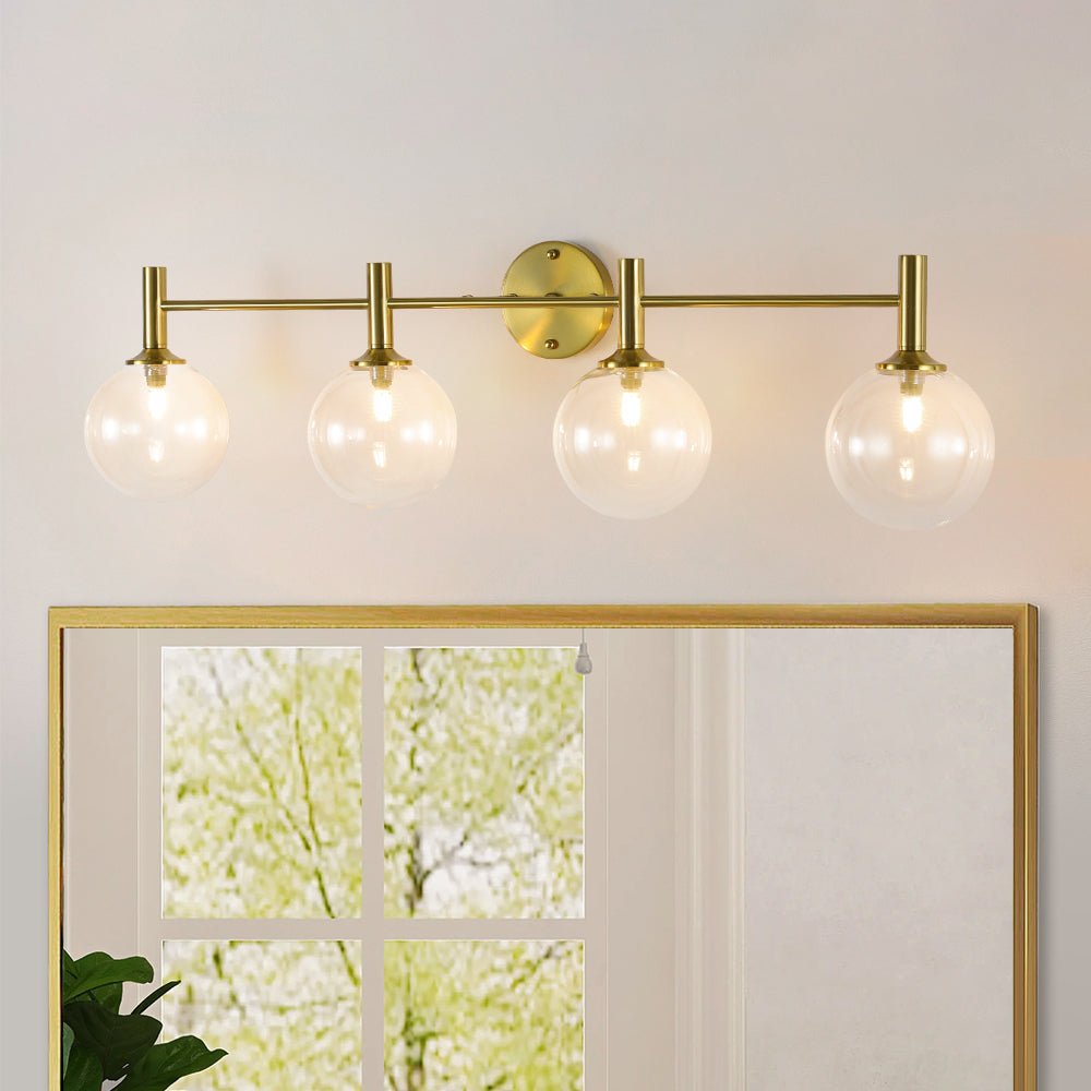 
Mid-Century 4-Light Glass Globe Vanity Sconce Brushed Brass 38 in