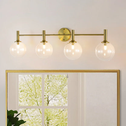 Mid-Century 4-Light Glass Globe Vanity Sconce Brushed Brass 38 in