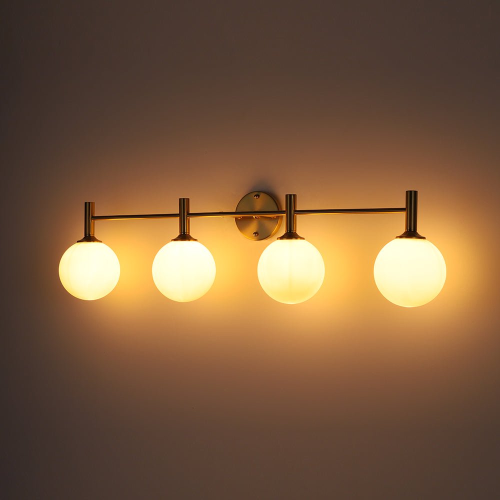 
Mid-Century 4-Light Glass Globe Vanity Sconce Brushed Brass 38 in