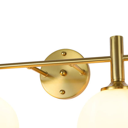 Mid-Century 4-Light Glass Globe Vanity Sconce Brushed Brass 38 in