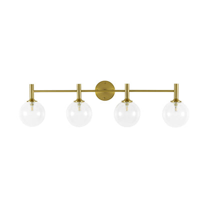 Mid-Century 4-Light Glass Globe Vanity Sconce Brushed Brass 38 in