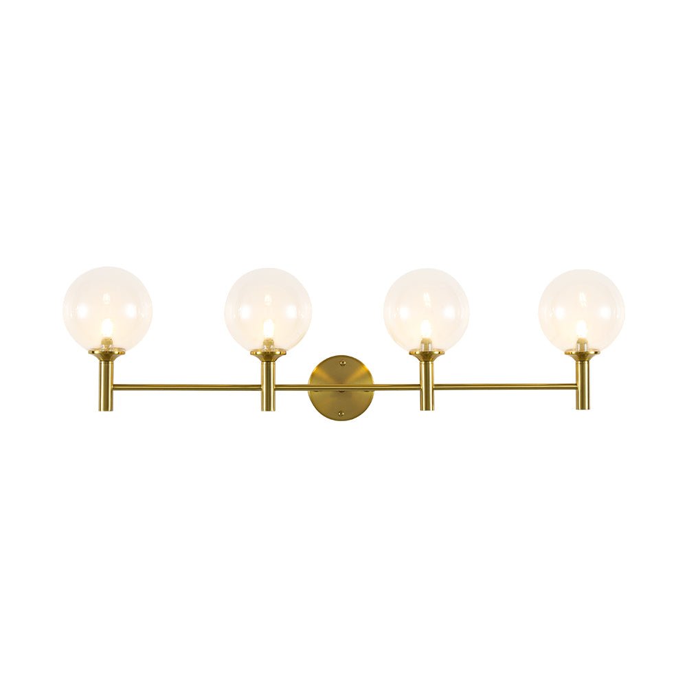 
Mid-Century 4-Light Glass Globe Vanity Sconce Brushed Brass 38 in