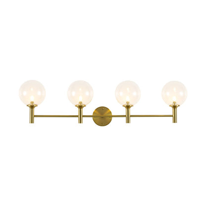 Mid-Century 4-Light Glass Globe Vanity Sconce Brushed Brass 38 in