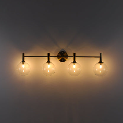 Mid-Century 4-Light Glass Globe Vanity Sconce Brushed Brass 38 in