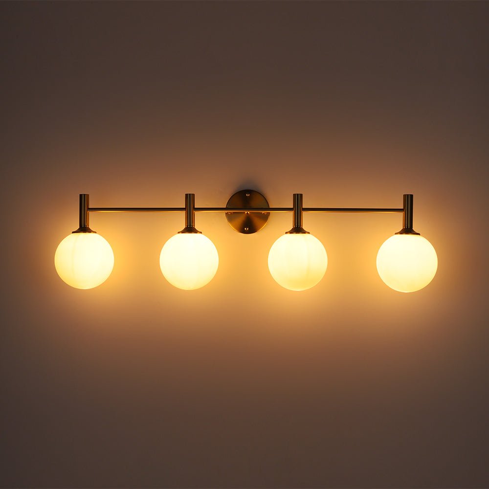 
Mid-Century 4-Light Glass Globe Vanity Sconce Brushed Brass 38 in