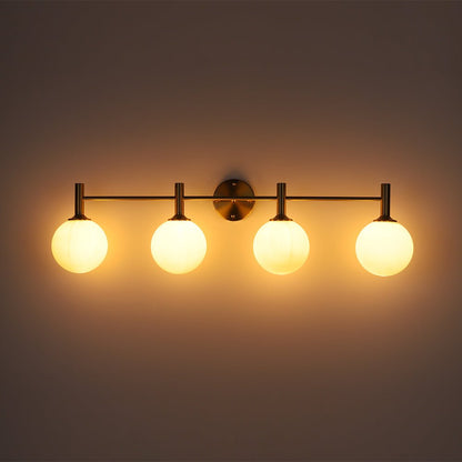 Mid-Century 4-Light Glass Globe Vanity Sconce Brushed Brass 38 in