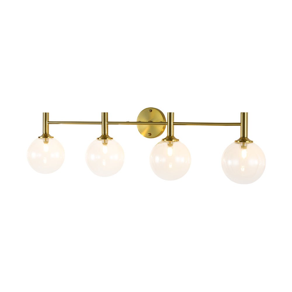 
Mid-Century 4-Light Glass Globe Vanity Sconce Brushed Brass 38 in