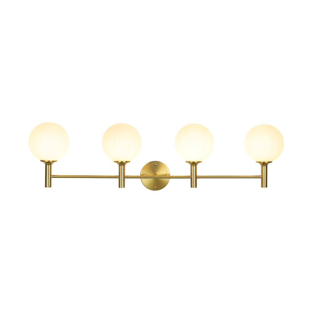 
Mid-Century 4-Light Glass Globe Vanity Sconce Brushed Brass 38 in