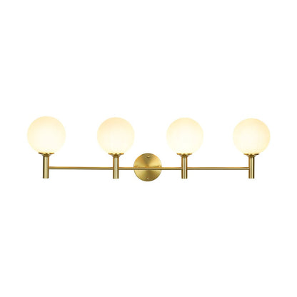 Mid-Century 4-Light Glass Globe Vanity Sconce Brushed Brass 38 in
