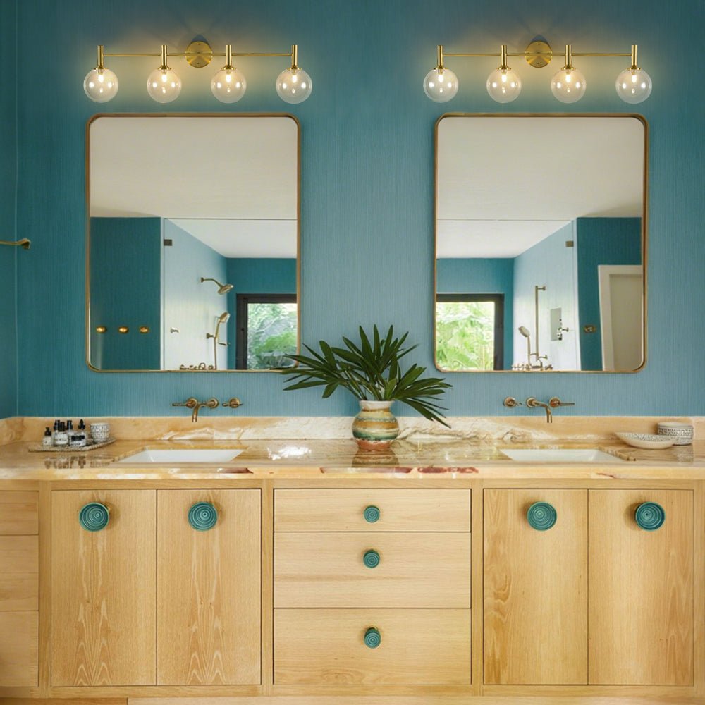 
Mid-Century 4-Light Glass Globe Vanity Sconce Brushed Brass 38 in