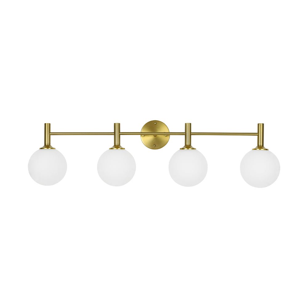 
Mid-Century 4-Light Glass Globe Vanity Sconce Brushed Brass 38 in