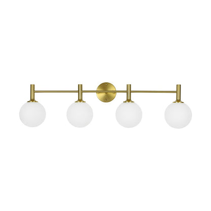 Mid-Century 4-Light Glass Globe Vanity Sconce Brushed Brass 38 in