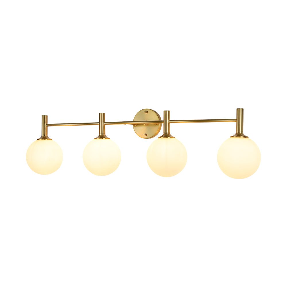 
Mid-Century 4-Light Glass Globe Vanity Sconce Brushed Brass 38 in