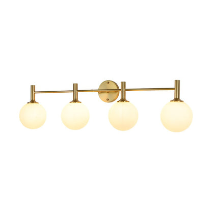 Mid-Century 4-Light Glass Globe Vanity Sconce Brushed Brass 38 in