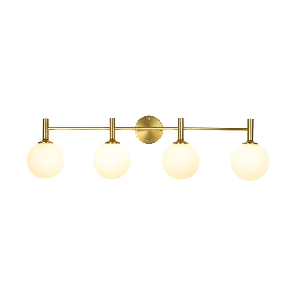 
Mid-Century 4-Light Glass Globe Vanity Sconce Brushed Brass 38 in
