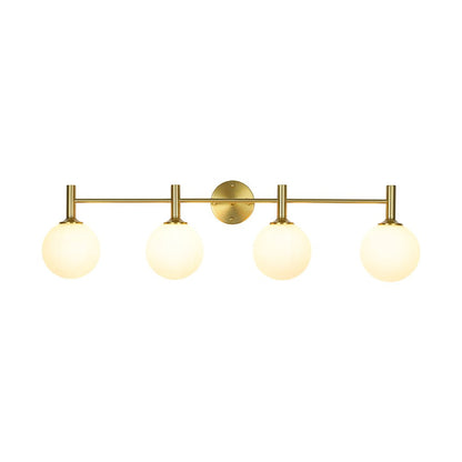 Mid-Century 4-Light Glass Globe Vanity Sconce Brushed Brass 38 in